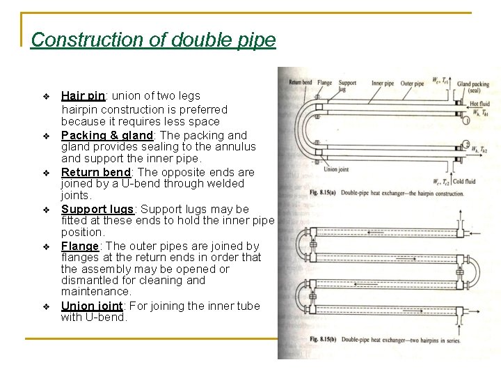 Construction of double pipe v v v Hair pin: union of two legs hairpin