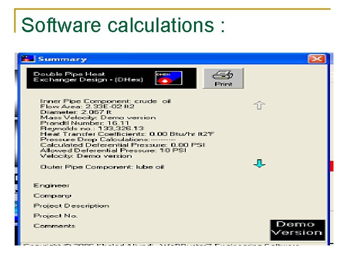 Software calculations : 