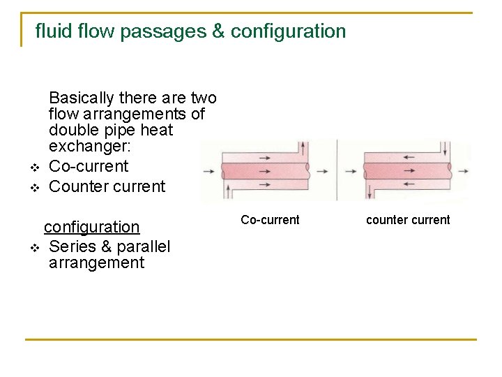 fluid flow passages & configuration v v Basically there are two flow arrangements of