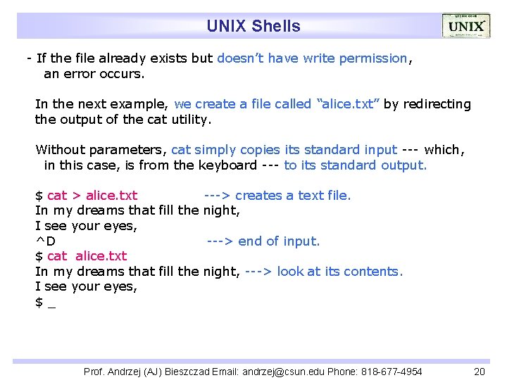 UNIX Shells - If the file already exists but doesn’t have write permission, an