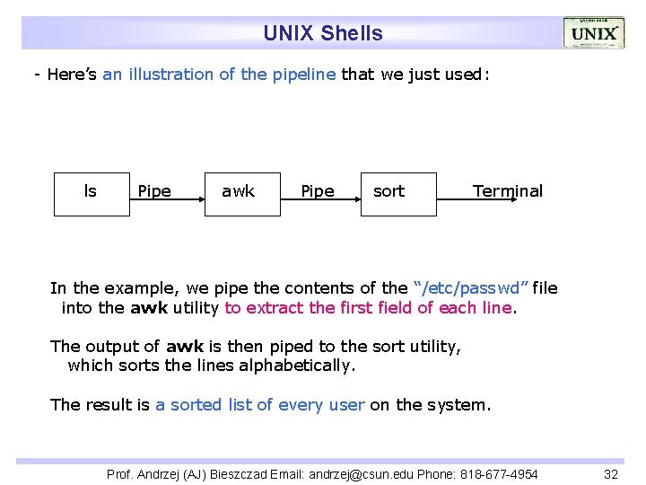 UNIX Shells - Here’s an illustration of the pipeline that we just used: ls