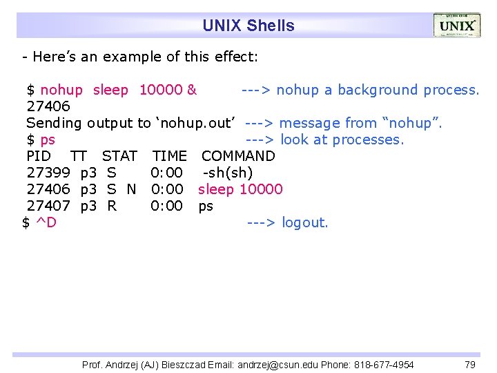 UNIX Shells - Here’s an example of this effect: $ nohup sleep 10000 &