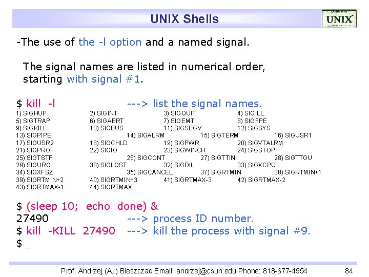 UNIX Shells -The use of the -l option and a named signal. The signal