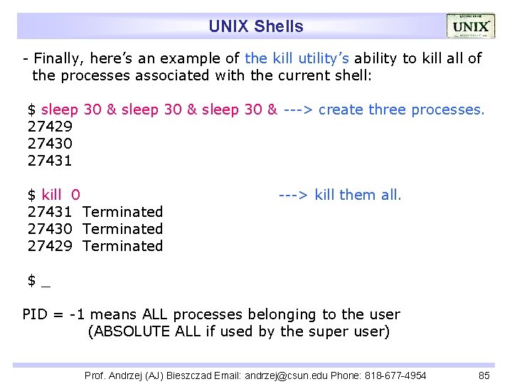 UNIX Shells - Finally, here’s an example of the kill utility’s ability to kill