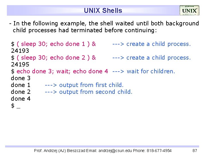 UNIX Shells - In the following example, the shell waited until both background child