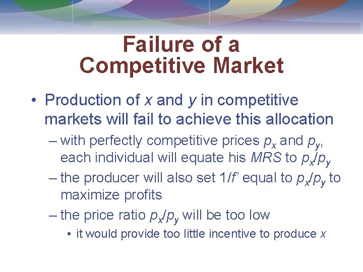 Failure of a Competitive Market • Production of x and y in competitive markets