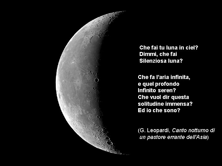Che fai tu luna in ciel? Dimmi, che fai Silenziosa luna? Che fa l’aria