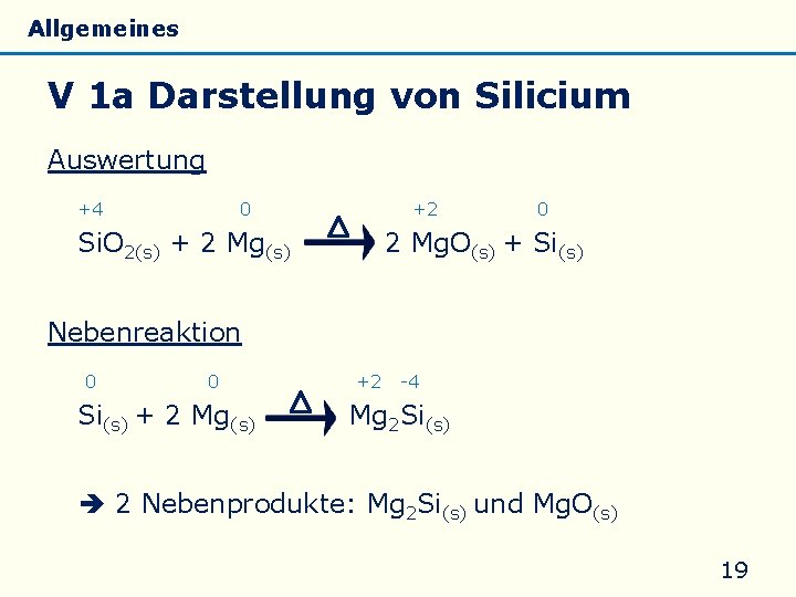 Allgemeines Eigenschaften Silicate Silicone Glas V 1 a Darstellung von Silicium Auswertung +4 0