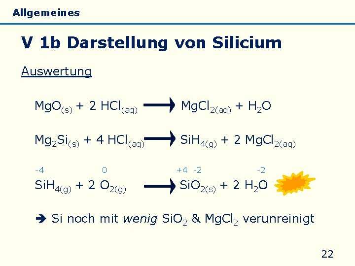 Allgemeines Eigenschaften Silicate Silicone Glas V 1 b Darstellung von Silicium Auswertung Mg. O(s)