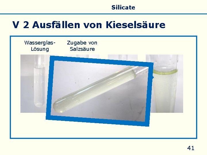 Allgemeines Eigenschaften Silicate Silicone Glas V 2 Ausfällen von Kieselsäure Wasserglas. Lösung Zugabe von