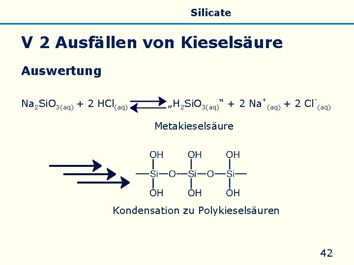 Allgemeines Eigenschaften Silicate Silicone Glas V 2 Ausfällen von Kieselsäure Auswertung Na 2 Si.