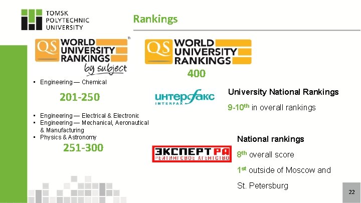 Rankings • Engineering — Chemical 201 -250 • Engineering — Electrical & Electronic •