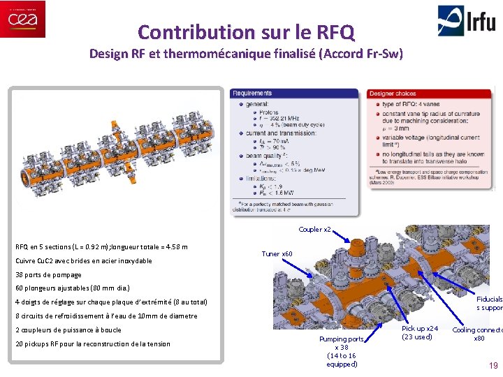 Contribution sur le RFQ Design RF et thermomécanique finalisé (Accord Fr-Sw) Coupler x 2