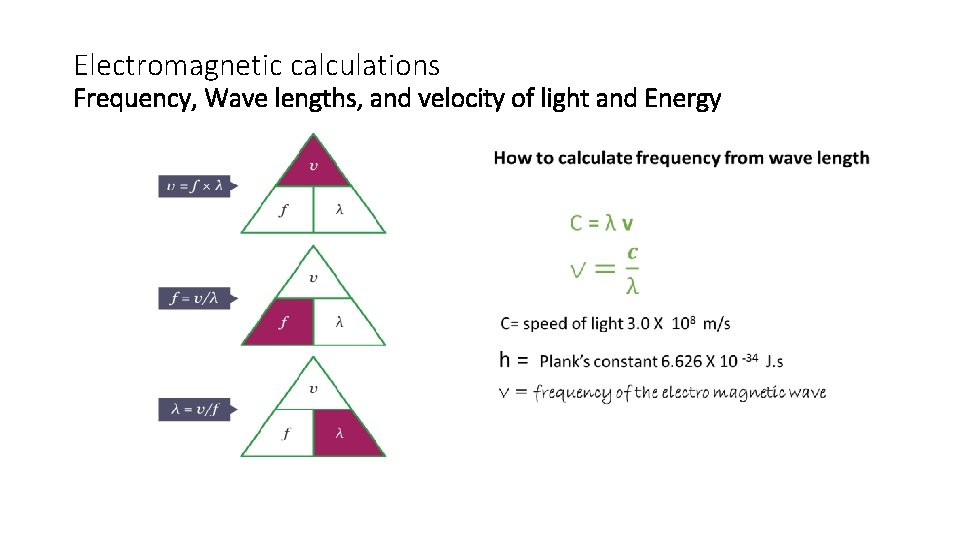 Electromagnetic calculations Frequency, Wave lengths, and velocity of light and Energy • 