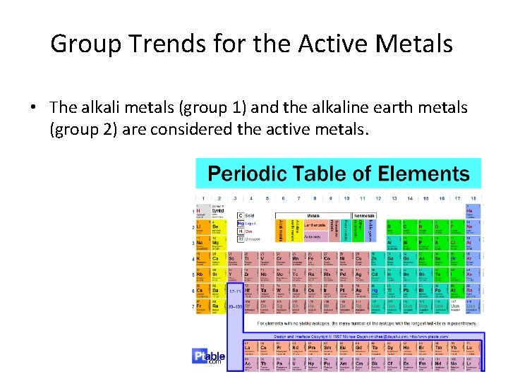 Group Trends for the Active Metals • The alkali metals (group 1) and the