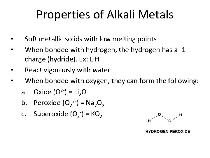 Properties of Alkali Metals • • Soft metallic solids with low melting points When