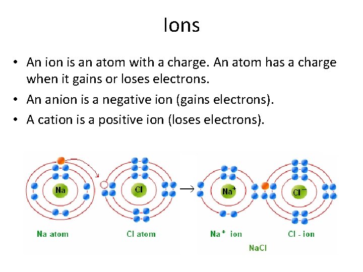 Ions • An ion is an atom with a charge. An atom has a