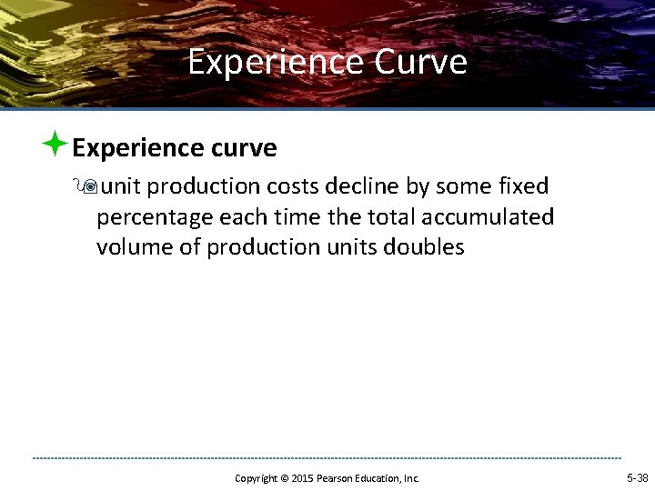 Experience Curve ªExperience curve 9 unit production costs decline by some fixed percentage each