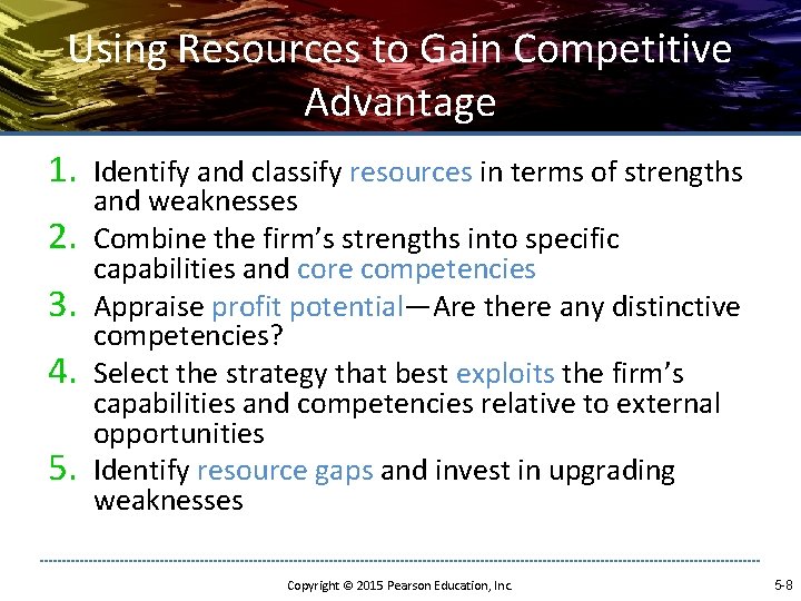 Using Resources to Gain Competitive Advantage 1. 2. 3. 4. 5. Identify and classify