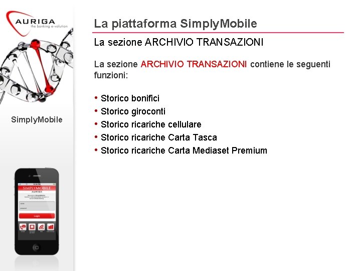 La piattaforma Simply. Mobile La sezione ARCHIVIO TRANSAZIONI contiene le seguenti funzioni: Simply. Mobile