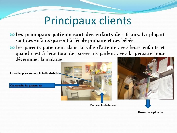 Principaux clients Les principaux patients sont des enfants de -16 ans. La plupart sont