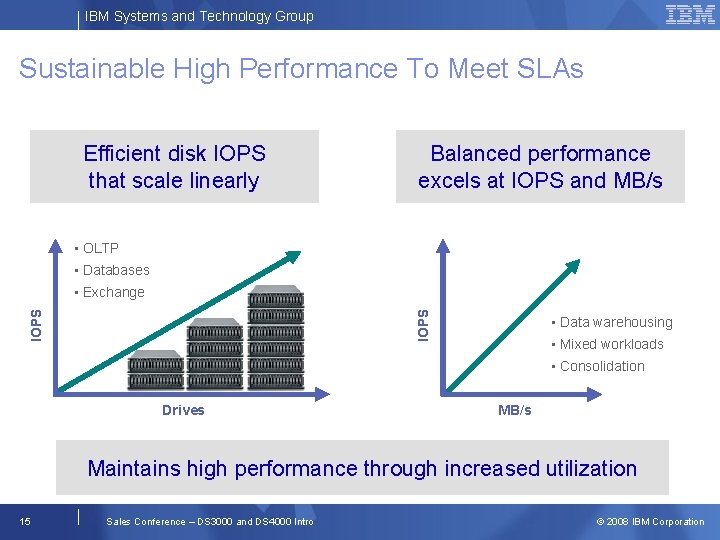 IBM Systems and Technology Group Sustainable High Performance To Meet SLAs Efficient disk IOPS