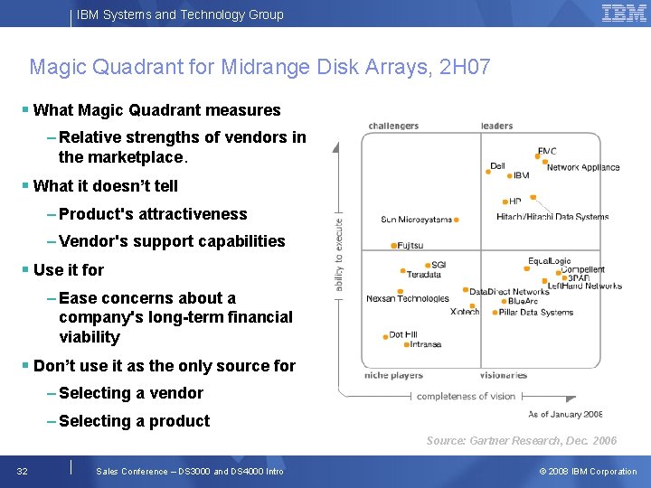IBM Systems and Technology Group Magic Quadrant for Midrange Disk Arrays, 2 H 07