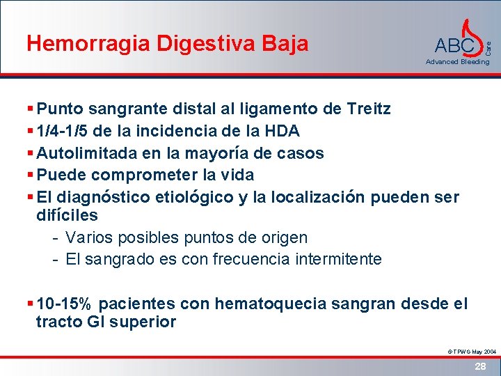 ABC Care Hemorragia Digestiva Baja Advanced Bleeding § Punto sangrante distal al ligamento de