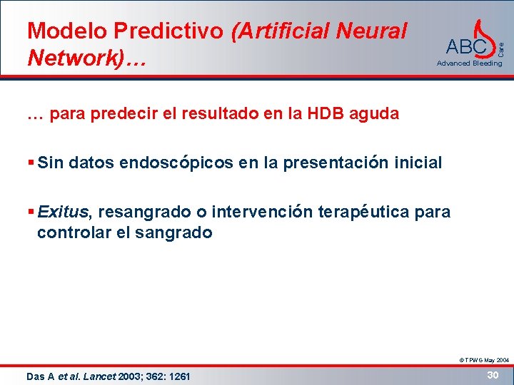 ABC Care Modelo Predictivo (Artificial Neural Network)… Advanced Bleeding … para predecir el resultado