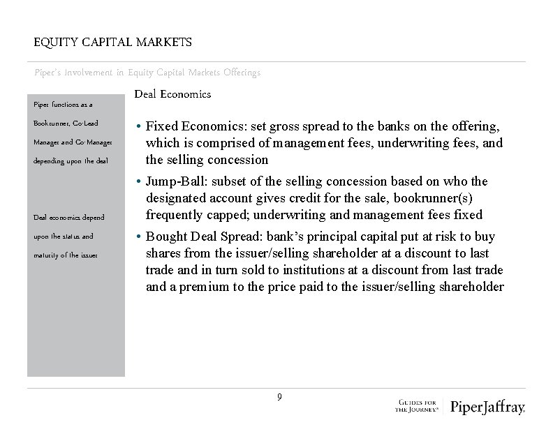 EQUITY CAPITAL MARKETS Piper’s Involvement in Equity Capital Markets Offerings Piper functions as a