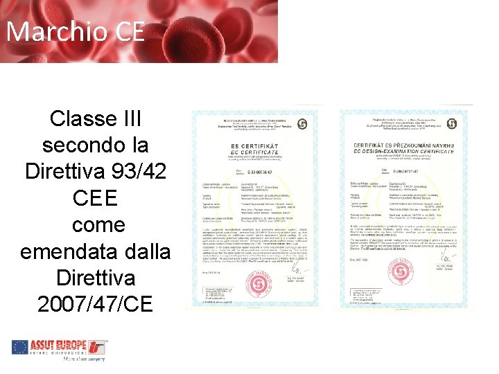 Marchio CE Classe III secondo la Direttiva 93/42 CEE come emendata dalla Direttiva 2007/47/CE
