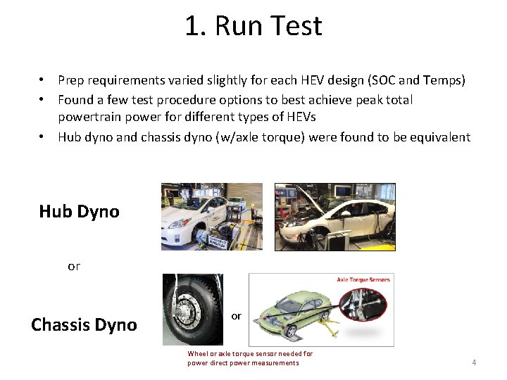 1. Run Test • Prep requirements varied slightly for each HEV design (SOC and