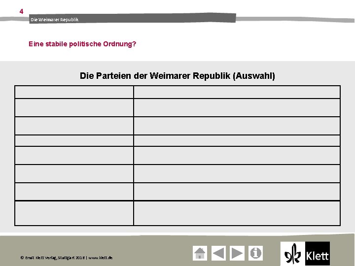 4 Die Weimarer Republik Eine stabile politische Ordnung? Die Parteien der Weimarer Republik (Auswahl)