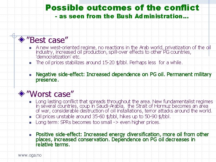Possible outcomes of the conflict - as seen from the Bush Administration. . .