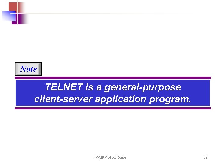 Note TELNET is a general-purpose client-server application program. TCP/IP Protocol Suite 5 