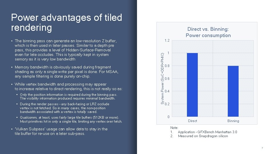 Power advantages of tiled rendering • Memory bandwidth is obviously saved during fragment shading