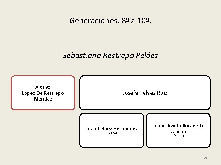 Generaciones: 8ª a 10ª. Sebastiana Restrepo Peláez Alonso López De Restrepo Méndez Josefa Peláez