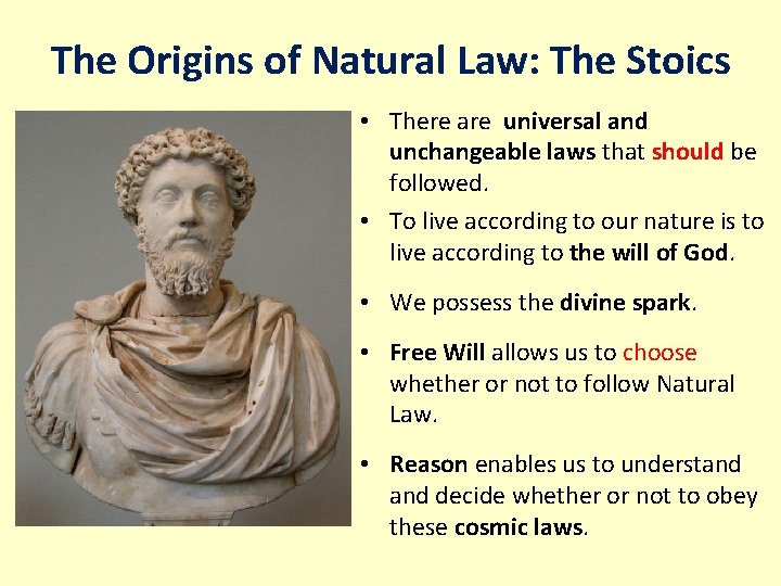 The Origins of Natural Law: The Stoics • There are universal and unchangeable laws