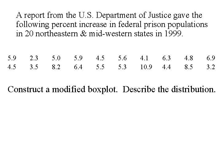 A report from the U. S. Department of Justice gave the following percent increase