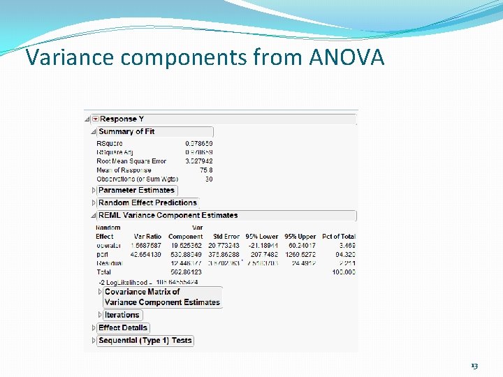 Variance components from ANOVA 13 