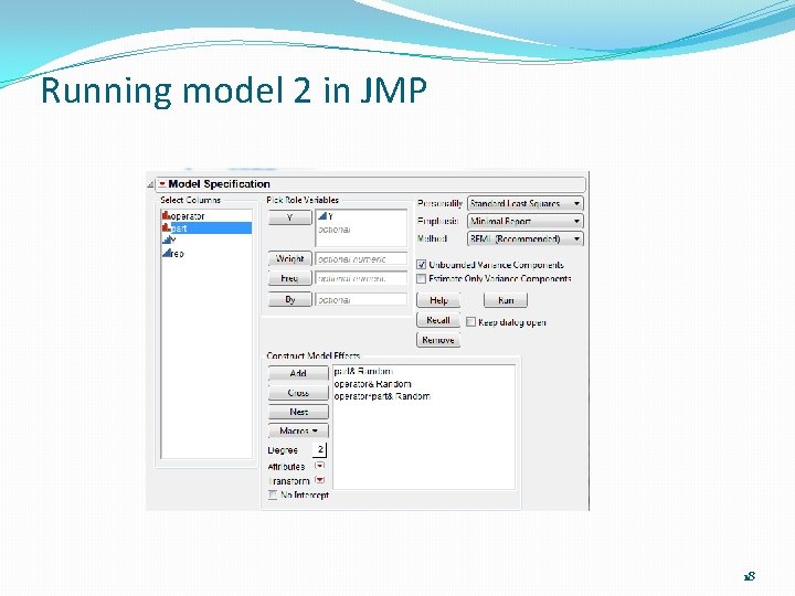 Running model 2 in JMP 18 