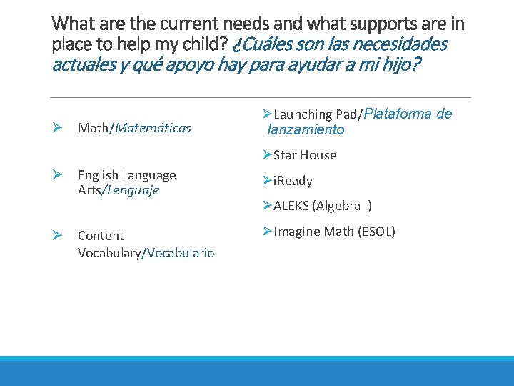 What are the current needs and what supports are in place to help my