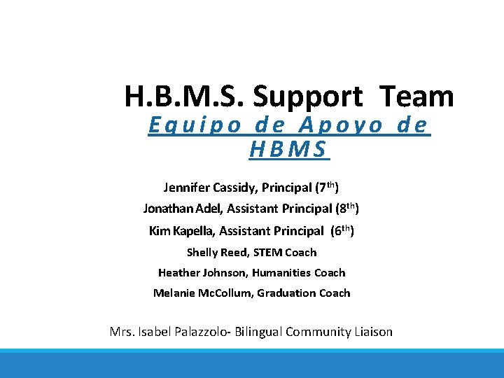 H. B. M. S. Support Team Equipo de Apoyo de HBMS Jennifer Cassidy, Principal