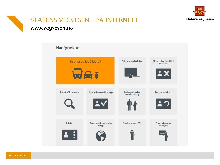 STATENS VEGVESEN – PÅ INTERNETT www. vegvesen. no 07. 12. 2020 