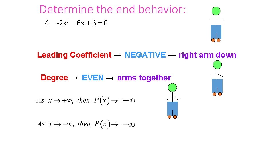 Determine the end behavior: 4. -2 x 2 – 6 x + 6 =