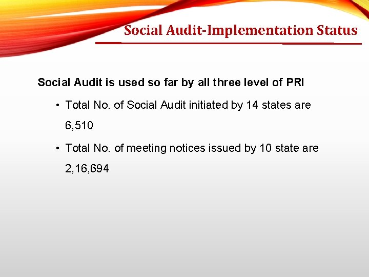 Social Audit-Implementation Status Social Audit is used so far by all three level of