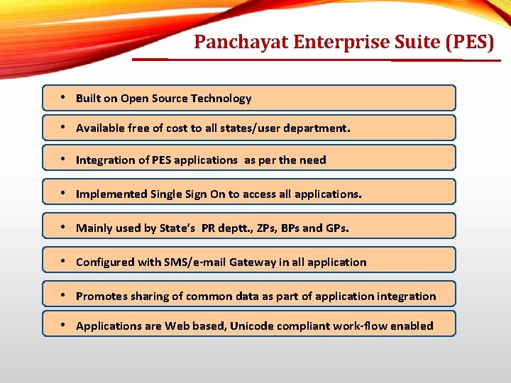 Panchayat Enterprise Suite (PES) • Built on Open Source Technology • Available free of