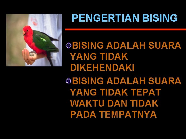 PENGERTIAN BISING ADALAH SUARA YANG TIDAK DIKEHENDAKI BISING ADALAH SUARA YANG TIDAK TEPAT WAKTU
