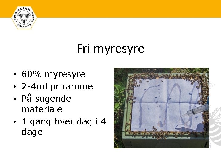 Fri myresyre • 60% myresyre • 2 -4 ml pr ramme • På sugende