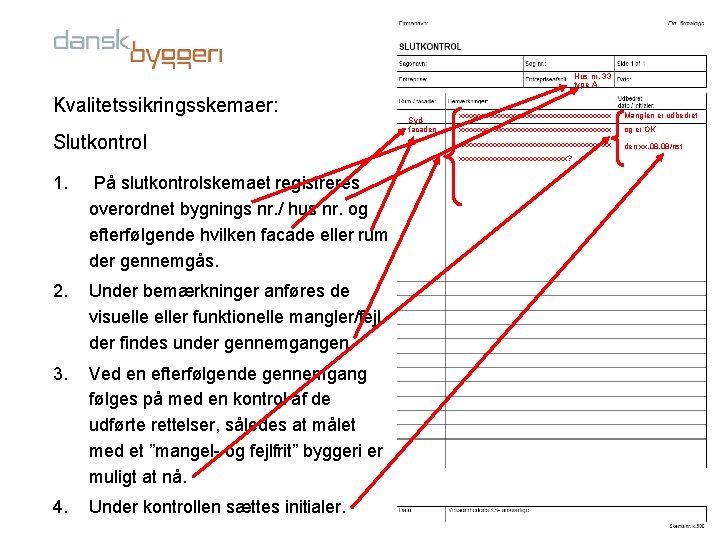 Hus nr. 33 type A Kvalitetssikringsskemaer: Slutkontrol Sydfacaden xxxxxxxxxxxxxxxxxxx Manglen er udbedret xxxxxxxxxxxxxxxxxxx og